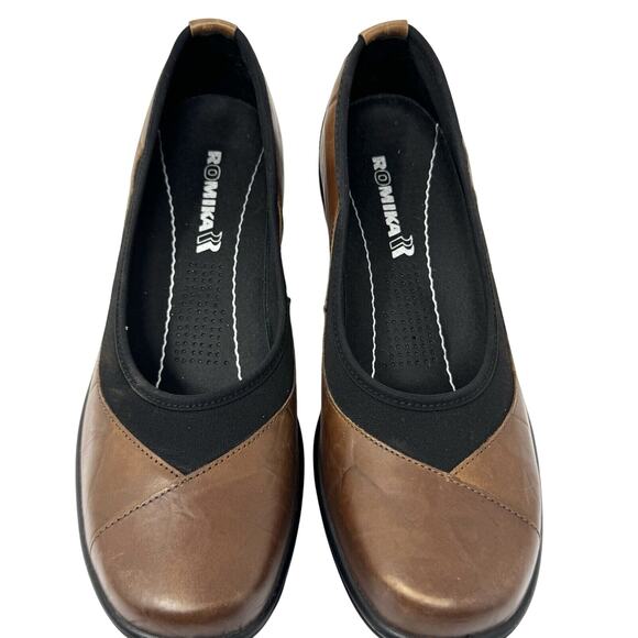 NEW ROMIKA Brown Leather Slip On Wedge Shoes Women’s Sz 38 US Sz 7 - Picture 2 of 7